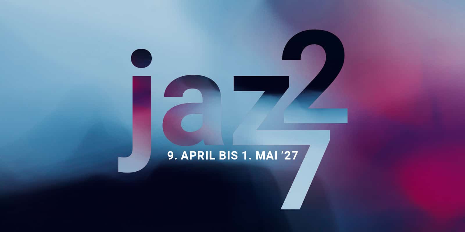 Key Visual des Jazzfest Bonn 2027 mit Festivalgrafik, dem Zeitraum 9. April bis 1. Mai 2027.