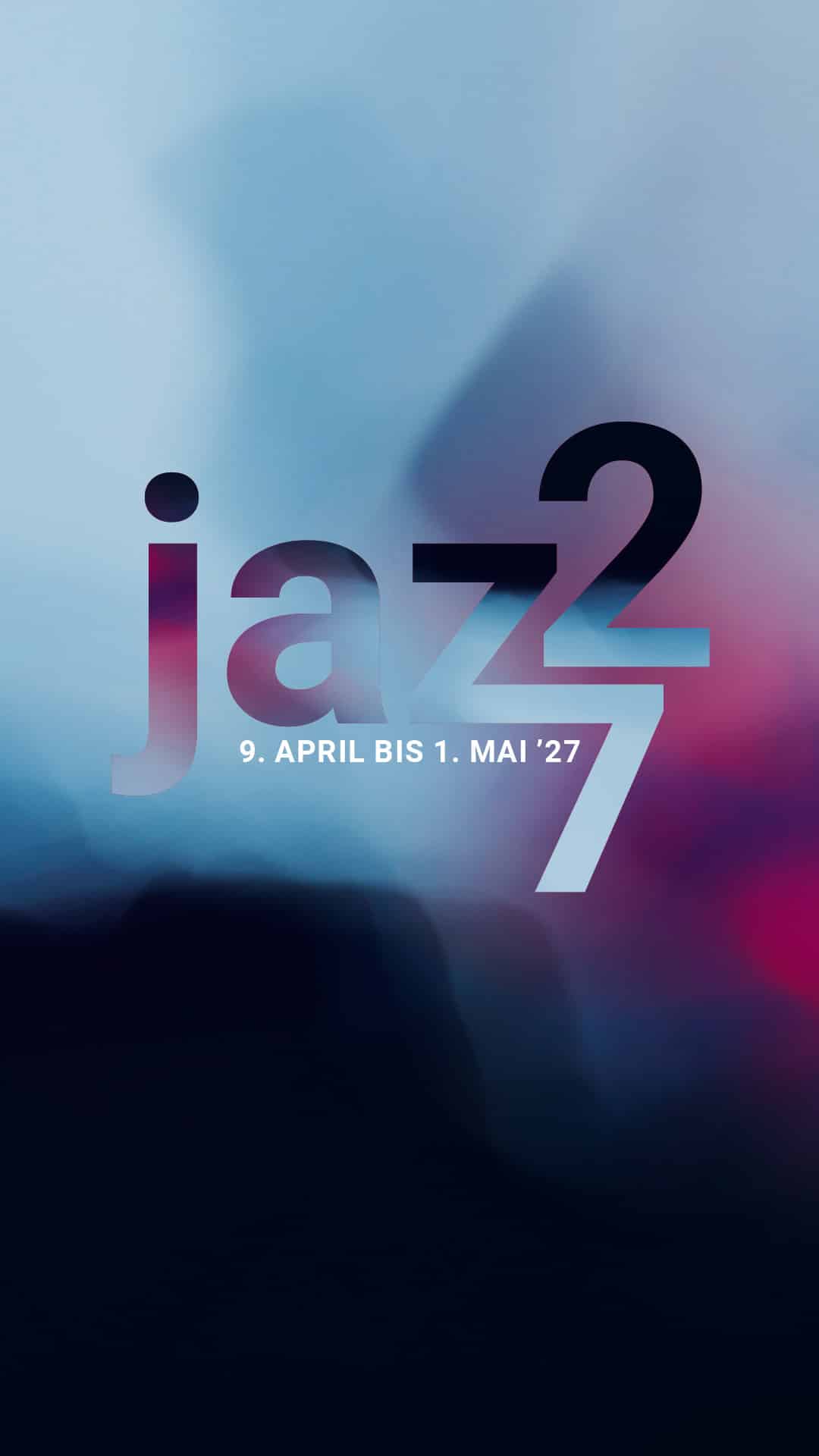 Key Visual des Jazzfest Bonn 2027 mit Festivalgrafik, dem Zeitraum 9. April bis 1. Mai 2027.