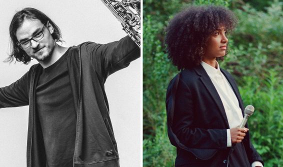 Collage mit Anton Mangold am Saxophon und Esperanza Spalding im Porträt, Promofotos, Jazzfest Bonn 2026.